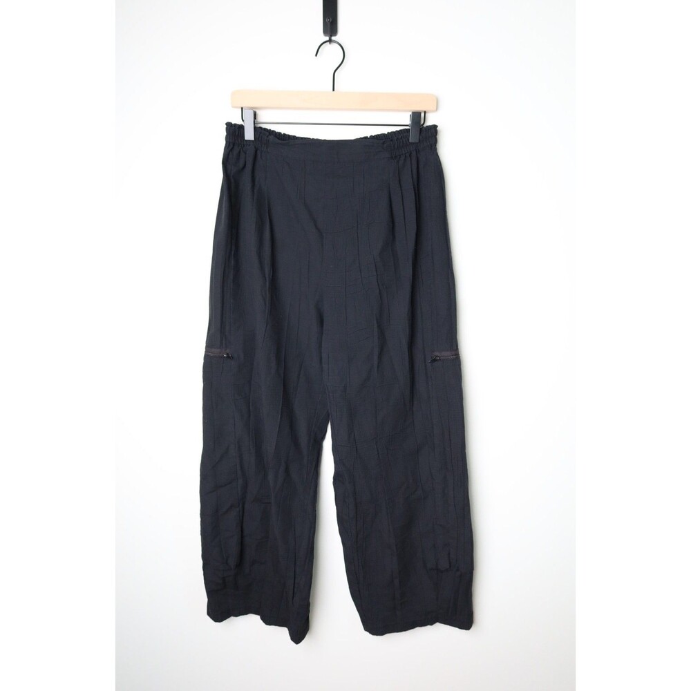 Blanque Black Pants Wide Leg Lagenlook Elastic Waist  Zipper Pocket Size 2 Large
